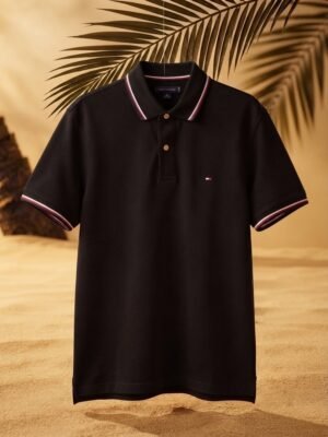 Polo Tommy Wicking De Corte Regular color Negro.