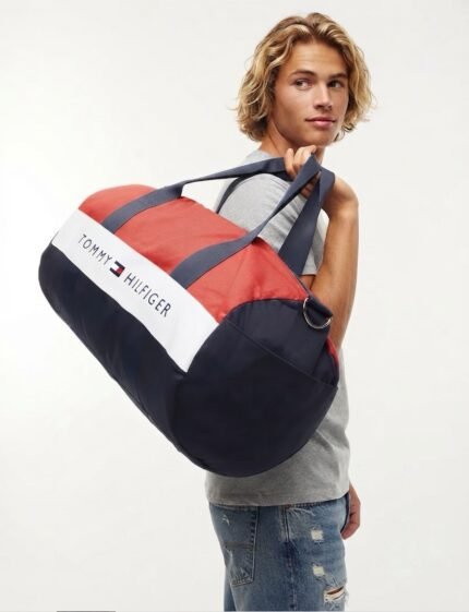 Tommy Logo Colorblock Canvas Duffle Bag